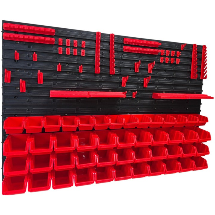 Werkzeugwand-Set mit 47 Stapelboxen, 4 Wandpaneelen und 24 Haltern