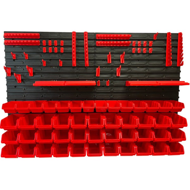 Werkzeugwand-Set mit 47 Stapelboxen, 4 Wandpaneelen und 24 Haltern