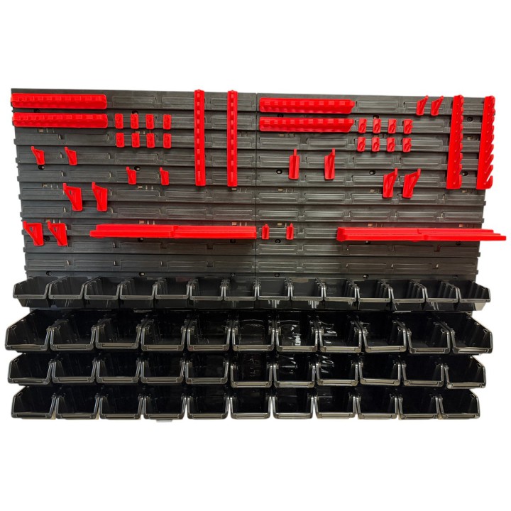 Werkzeugwand-Set mit 47 Stapelboxen, 4 Wandpaneelen und 24 Haltern