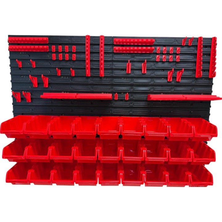 Werkzeugwand-Set mit 27 Stapelboxen, 4 Wandpaneelen und 24 Haltern