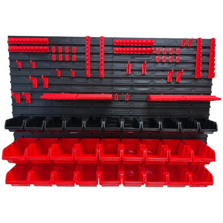 Werkzeugwand-Set mit 29 Stapelboxen, 4 Wandpaneelen und 24 Haltern