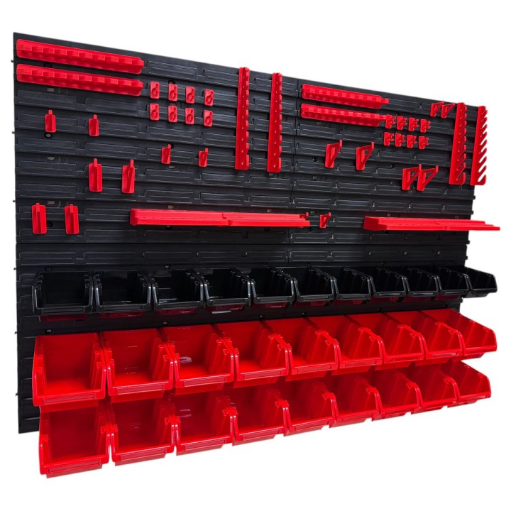 Werkzeugwand-Set mit 29 Stapelboxen, 4 Wandpaneelen und 24 Haltern
