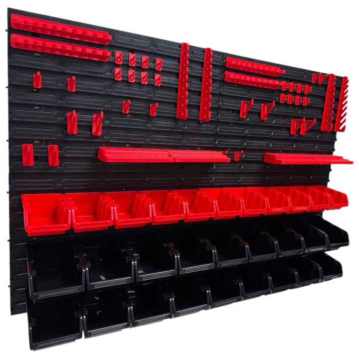 Werkzeugwand-Set mit 29 Stapelboxen, 4 Wandpaneelen und 24 Haltern