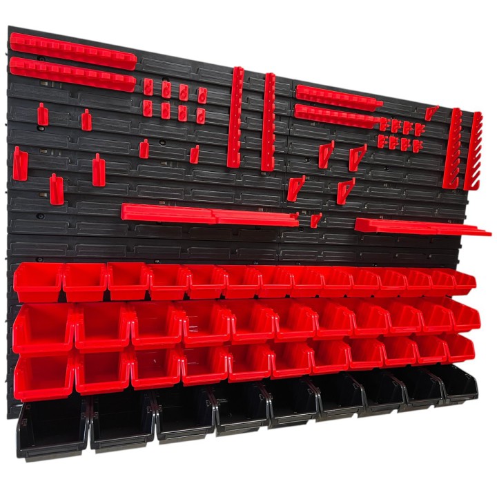 Werkzeugwand-Set mit 59 Stapelboxen, 4 Wandpaneelen und 24 Haltern