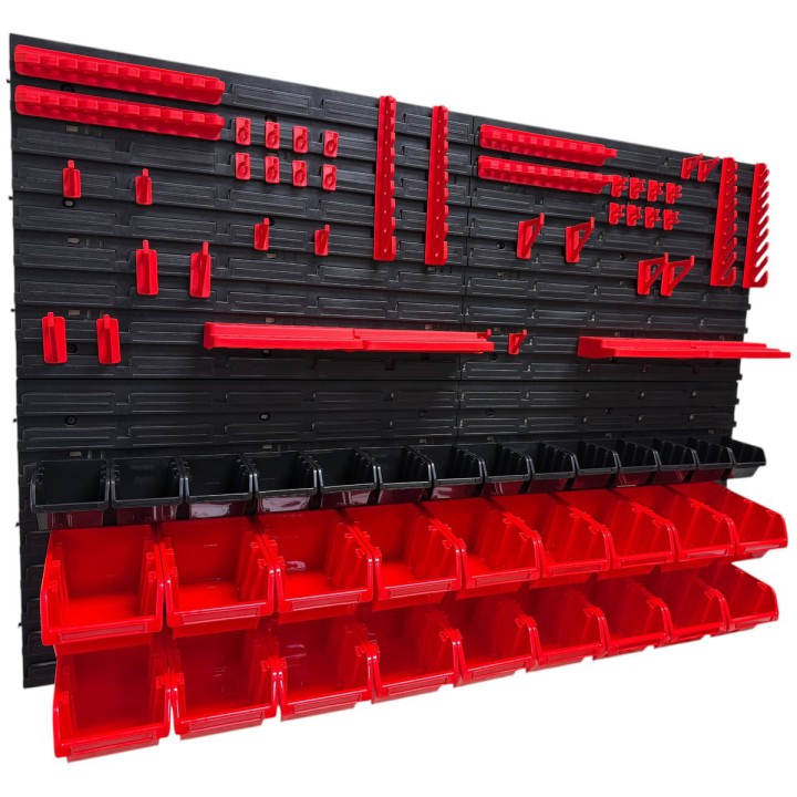 Werkzeugwand-Set mit 32 Stapelboxen, 4 Wandpaneelen und 24 Haltern