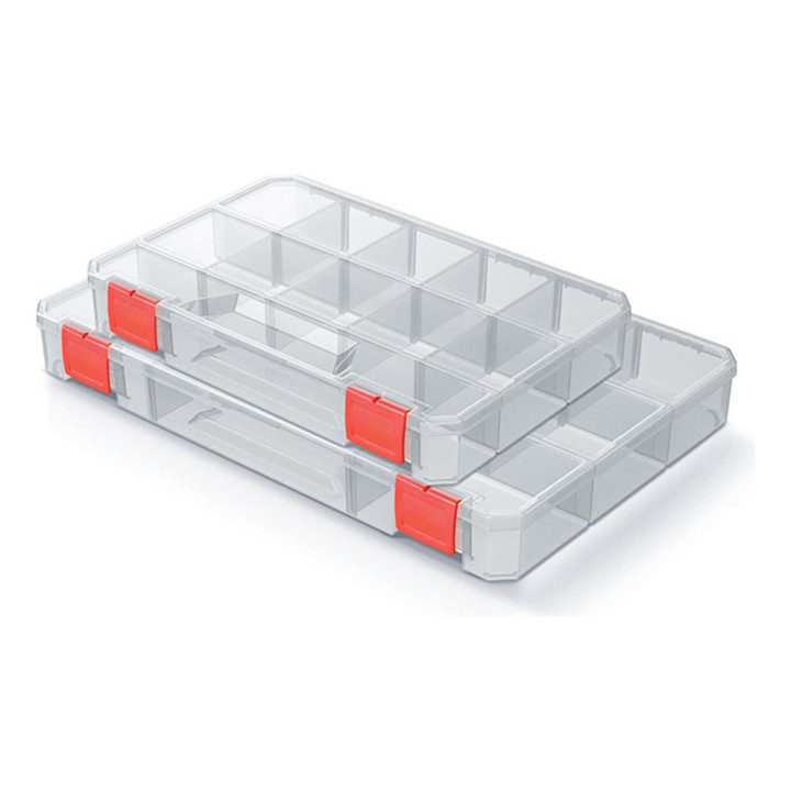 Sortierboxen-Set transparent, 2 Stück – Fachaufteilung A (355 × 230 × 82 mm)
