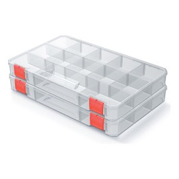Sortierboxen-Set transparent, 2 Stück – Fachaufteilung B (355 × 230 × 82 mm)