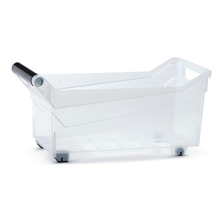 Aufbewahrungsbox transparent 10 L mit Rollen und Griff, flach – 380 × 177 × 180 mm