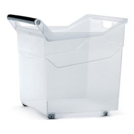 Aufbewahrungsbox transparent 44 L mit Rollen und Griff, hoch – 380 × 379 × 379 mm