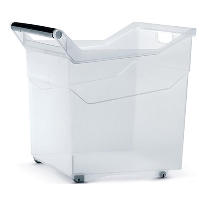 Aufbewahrungsbox transparent 44 L mit Rollen und Griff, hoch – 380 × 379 × 379 mm