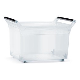 Aufbewahrungsbox transparent 49 L mit Rollen und Griff, hoch – 578 × 379 × 379 mm