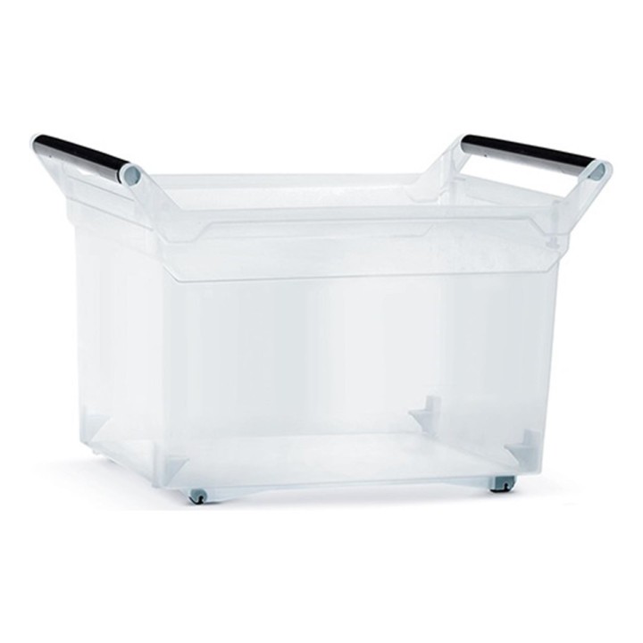 Aufbewahrungsbox transparent 49 L mit Rollen und Griff, hoch – 578 × 379 × 379 mm