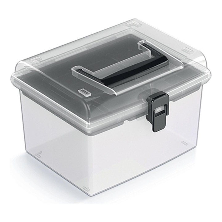 Aufbewahrungskoffer transparent mit Griff, hoch – 195 × 174 × 135 mm