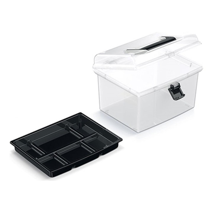 Aufbewahrungskoffer transparent mit Griff, hoch – 195 × 174 × 135 mm