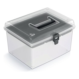 Aufbewahrungskoffer transparent mit Griff, hoch – 245 × 214 × 158 mm