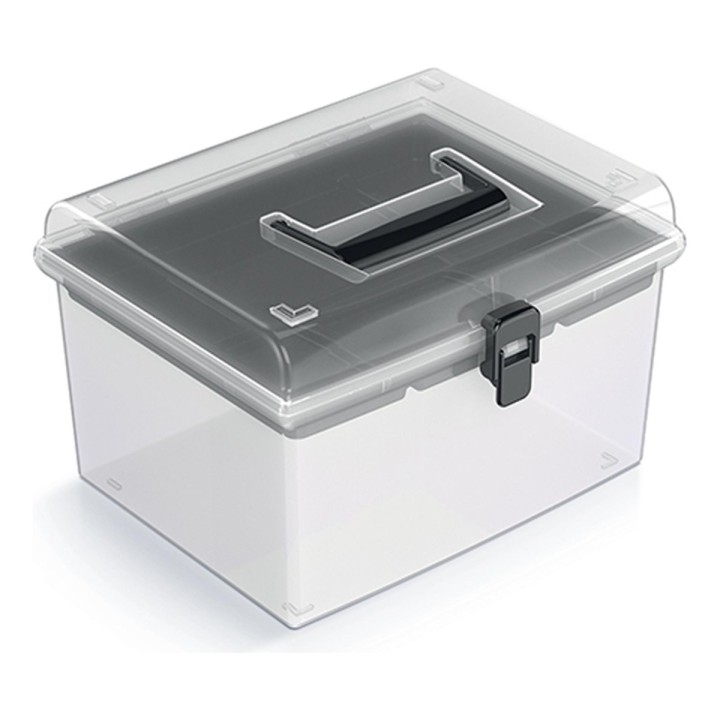 Aufbewahrungskoffer transparent mit Griff, hoch – 245 × 214 × 158 mm