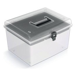 Aufbewahrungskoffer transparent mit Griff, hoch – 292 × 250 × 185 mm