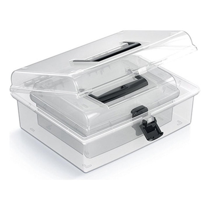Aufbewahrungskoffer transparent mit Griff, 2er-Set (flach)