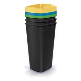 Mülltrenn-Set eckig 3 × 25 L, schwarz – 296 × 264 × 630 mm