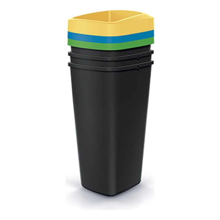 Mülltrenn-Set eckig 3 × 25 L, schwarz – 296 × 264 × 630 mm