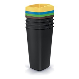 Mülltrenn-Set eckig 4 × 25 L, schwarz – 296 × 264 × 690 mm
