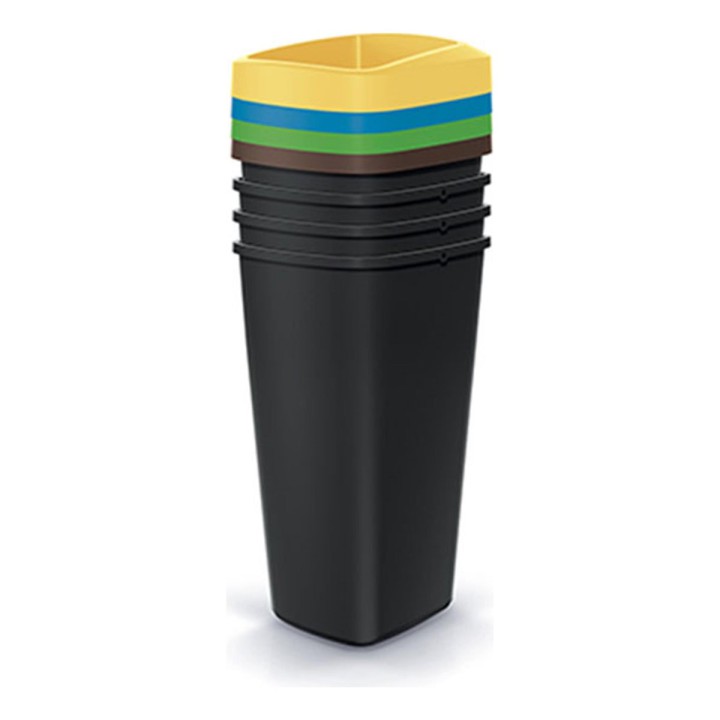Mülltrenn-Set eckig 4 × 25 L, schwarz – 296 × 264 × 690 mm