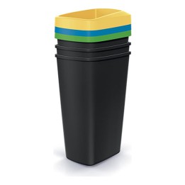 Mülltrenn-Set eckig 3 × 45 L, schwarz – 394 × 298 × 740 mm