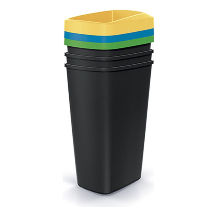 Mülltrenn-Set eckig 3 × 45 L, schwarz – 394 × 298 × 740 mm