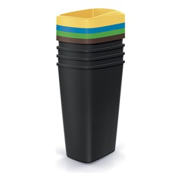 Mülltrenn-Set eckig 4 × 45 L, schwarz – 394 × 298 × 800 mm
