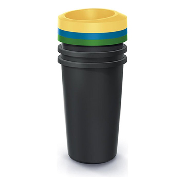 Mülltrenn-Set rund 3 × 25 L, schwarz – 318 × 318 × 680 mm