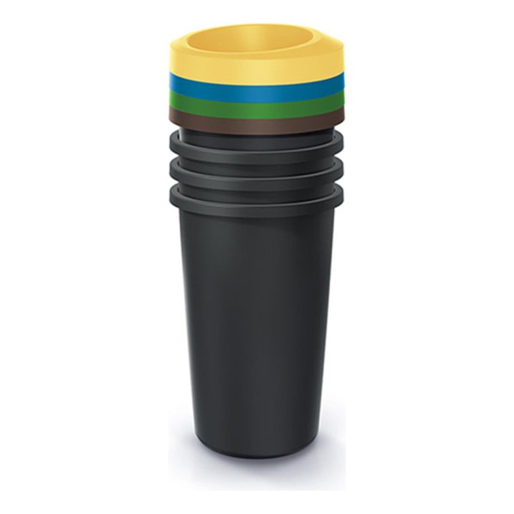 Mülltrenn-Set rund 4 × 25 L, schwarz – 318 × 318 × 765 mm