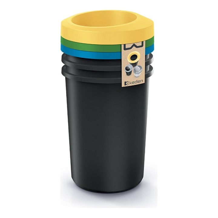 Mülltrenn-Set rund 3 × 35 L, schwarz – 394 × 394 × 680 mm