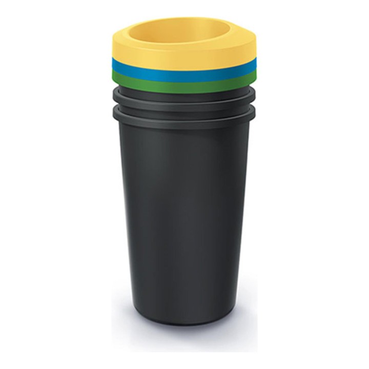 Mülltrenn-Set rund 3 × 45 L, schwarz – 394 × 394 × 852 mm