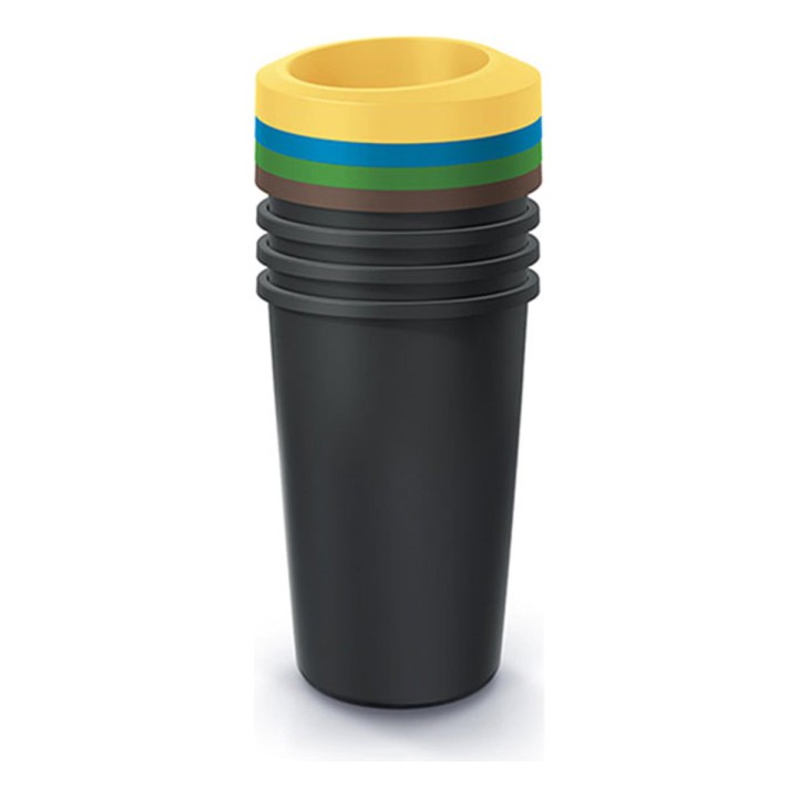 Mülltrenn-Set rund 4 × 45 L, schwarz – 394 × 394 × 905 mm