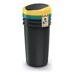 Mülltrenn-Set rund mit Schwingdeckeln 3 × 25 L, schwarz – 318 × 318 × 685 mm
