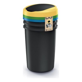 Mülltrenn-Set rund mit Schwingdeckeln 3 × 40 L, schwarz – 394 × 394 × 674 mm