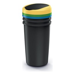 Mülltrenn-Set rund mit Schwingdeckeln 3 × 50 L, schwarz – 394 × 394 × 834 mm