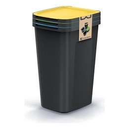 Mülltrenn-Set mit farbigen Deckeln 3 × 50 L, schwarz – 390 × 340 × 650 mm