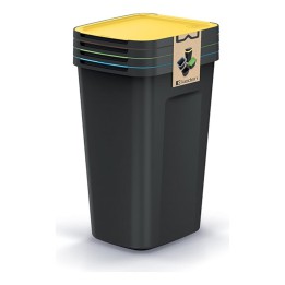 Mülltrenn-Set mit farbigen Deckeln 4 × 50 L, schwarz – 390 × 340 × 683 mm