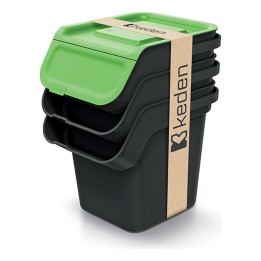Stapelbare Mülltrennboxen mit Klappe 3 × 20 L, schwarz – 380 × 285 × 455 mm