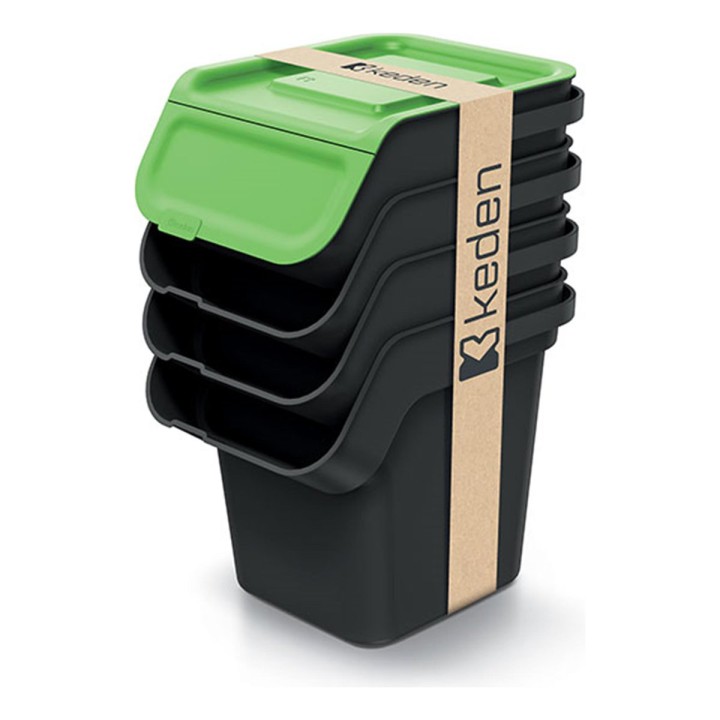 Stapelbare Mülltrennboxen mit Klappe 4 × 20 L, schwarz – 380 × 285 × 525 mm