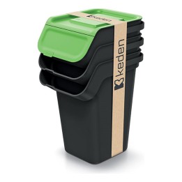 Stapelbare Mülltrennboxen mit Klappe 3 × 25 L, schwarz – 380 × 285 × 575 mm