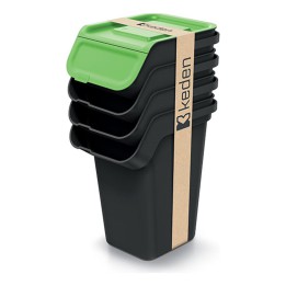 Stapelbare Mülltrennboxen mit Klappe 4 × 25 L, schwarz – 380 × 285 × 640 mm