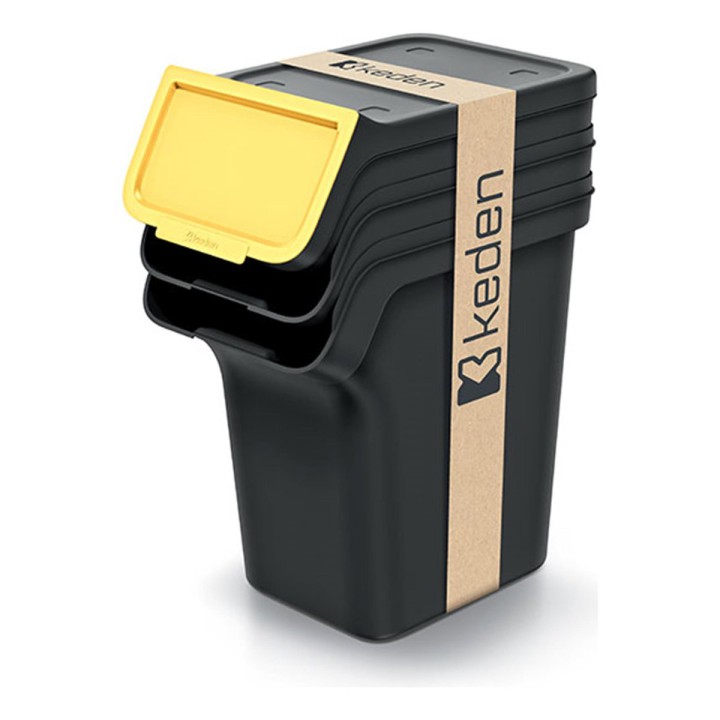 Stapelbare Mülltrennboxen mit Frontklappe 3 × 20 L, schwarz – 385 × 236 × 545 mm