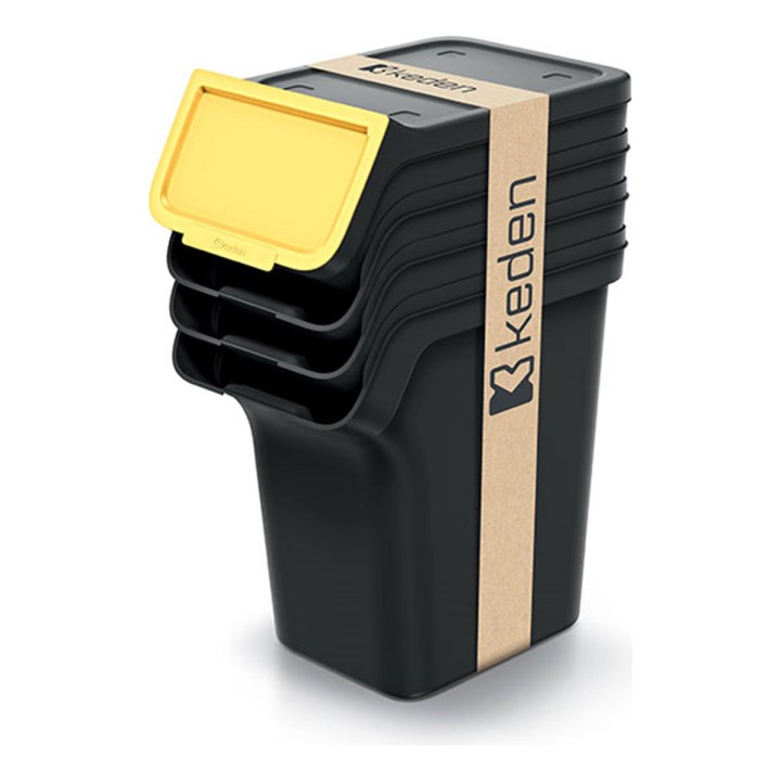 Stapelbare Mülltrennboxen mit Frontklappe 4 × 20 L, schwarz – 385 × 236 × 610 mm