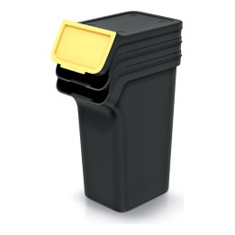 Stapelbare Mülltrennboxen mit Frontklappe 3 × 25 L, schwarz – 385 × 236 × 675 mm
