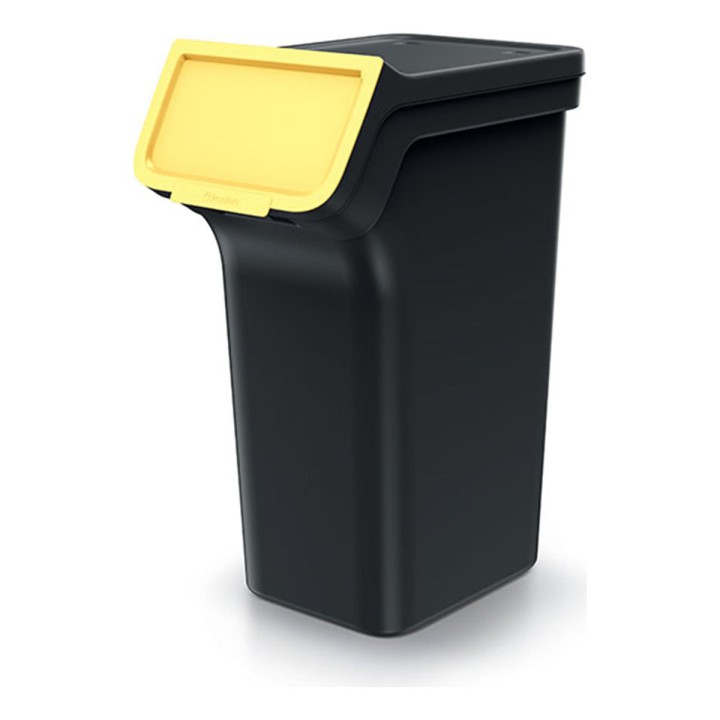 Stapelbare Mülltrennboxen mit Frontklappe 3 × 25 L, schwarz – 385 × 236 × 675 mm