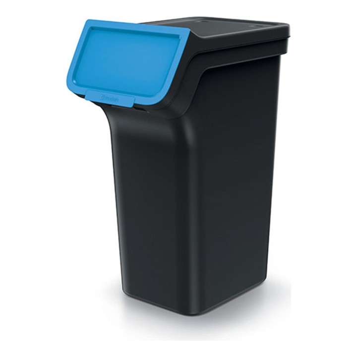 Stapelbare Mülltrennboxen mit Frontklappe 3 × 25 L, schwarz – 385 × 236 × 675 mm