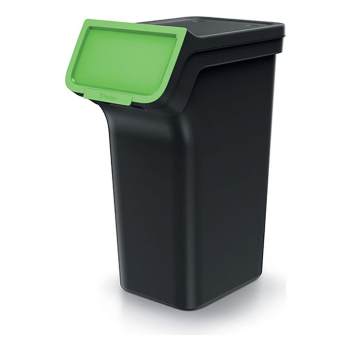 Stapelbare Mülltrennboxen mit Frontklappe 3 × 25 L, schwarz – 385 × 236 × 675 mm
