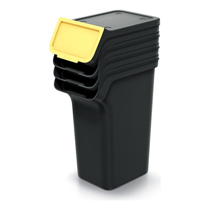 Stapelbare Mülltrennboxen mit Frontklappe 4 × 25 L, schwarz – 385 × 236 × 745 mm